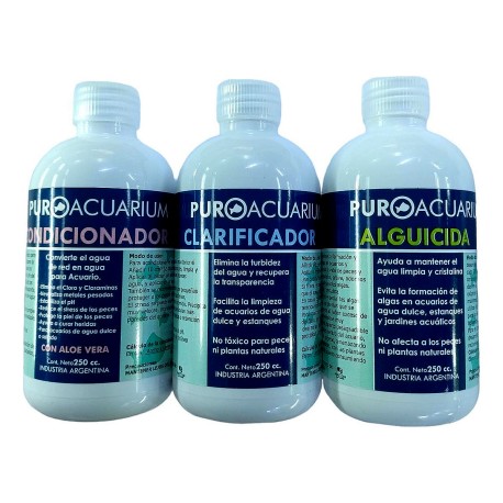 Combo Puro Acuarium Acondicionador + Clarificador + Alguicida 3x250 ml