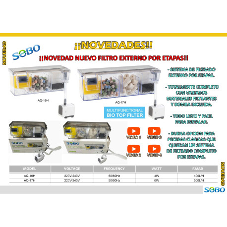 Filtro Sobo AQ-16H  400 L/H 4 W