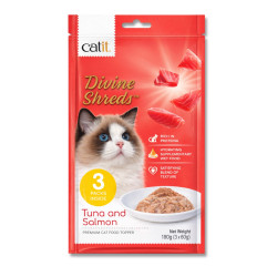 Catit Divine Shreds Atun en Gelatina con Salmon 42187 Caja x 16 u